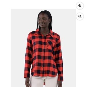 Time and Tru Women's Button Down Flannel Shirt with Long Sleeves